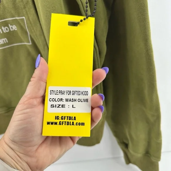 NWT GFTD‎ LA Pray For Gifted 313 Hoodie Wash Olive Green Men’s L Streetwear - Picture 10 of 12